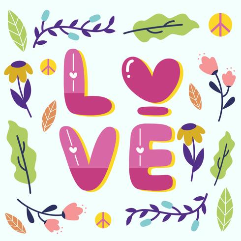 Peace and Love Design With Floral Element Vector