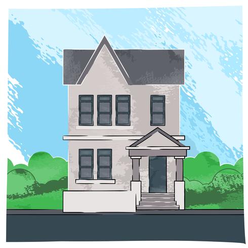 Hand Made Vector Sketch Of Old House Watercolor Artwork