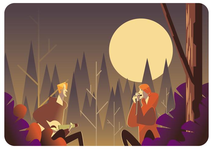 Playing Musical Instruments Around a Campfire Vector