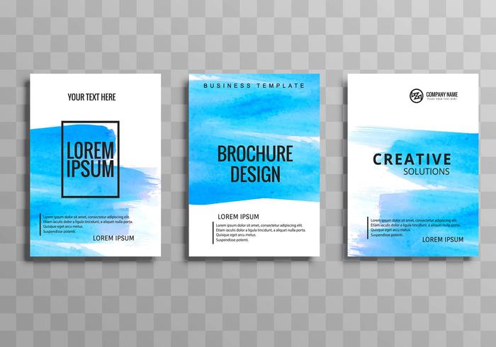 Modern blue watercolor business brochure template set vector