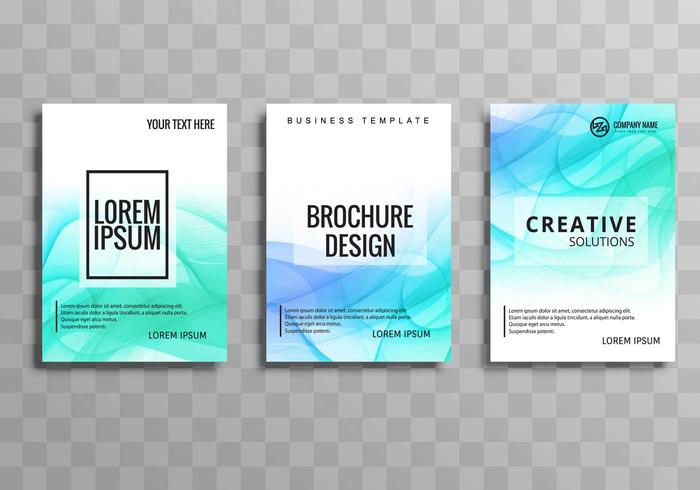 Modern blue wavy business brochure template set vector