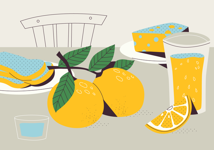 Limonada fresca de cítricos en la ilustración plana de vector de tabla