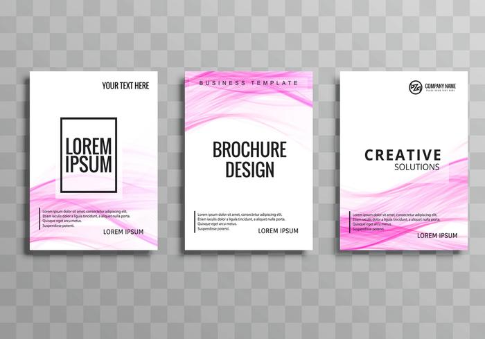 Abstract pink wave business brochure template set vector