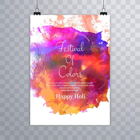 Beautiful happy holi festival brochure colorful watercolors back vector