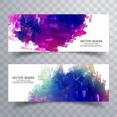 abstract paint brush colorful watercolor header set background vector