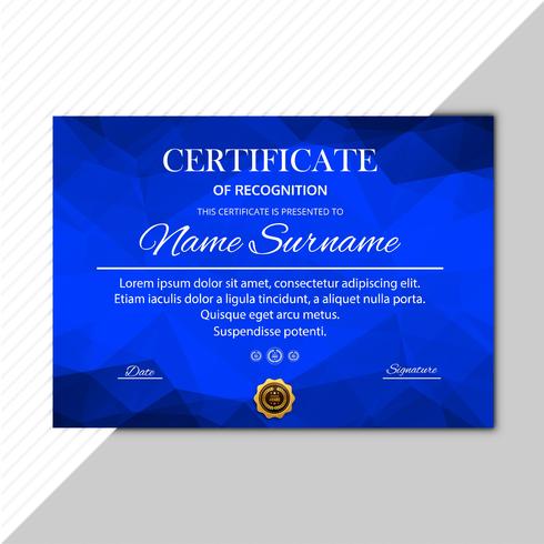 Abstract blue polygon certificate template vector design