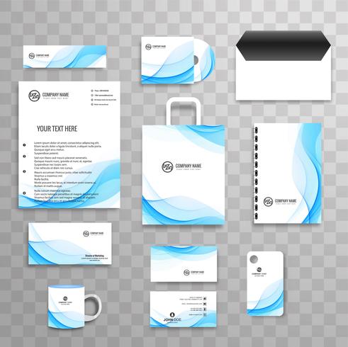 Abstract wave business stationery set vector