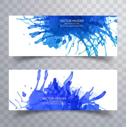 Abstract Paint Brush Blue Watercolor Splash Header Set