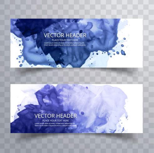 modern blue watercolor splash banners set design vector