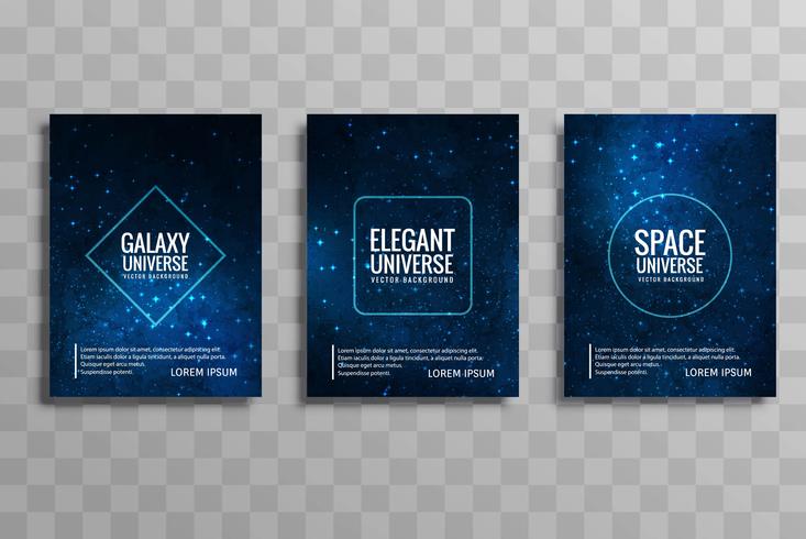 Resumen azul galaxia universo vector folleto tarjetas conjunto de vectores