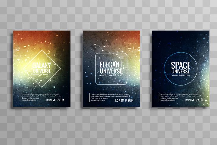 Resumen galaxia universo vector folleto tarjetas conjunto de vectores