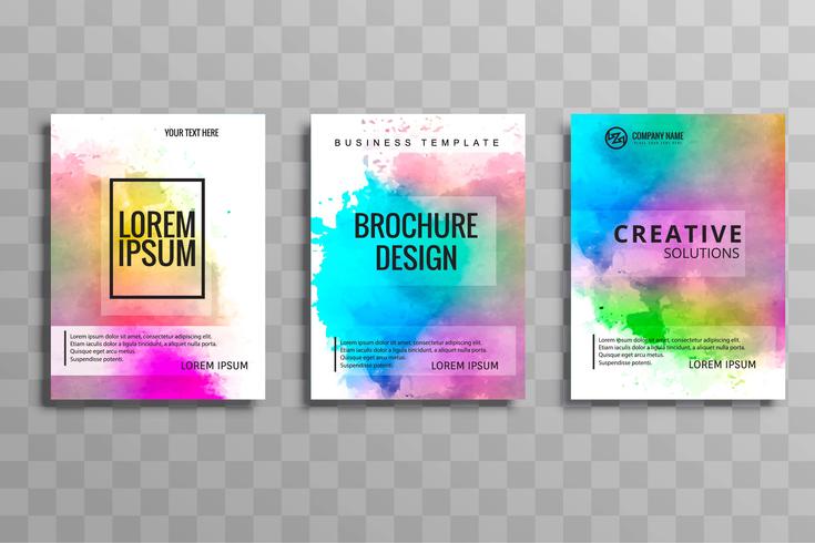 Modern colorful watercolor business brochure set of cards vector