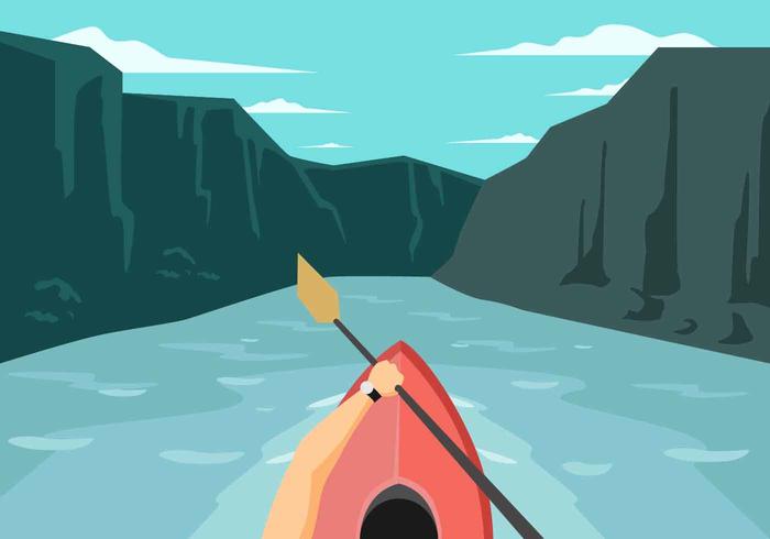 Kayaking en primera persona Ver ilustración vectorial vector