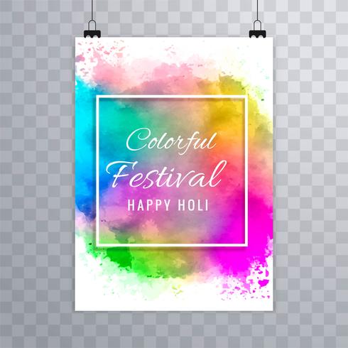 Happy holi festival.holi folleto salpicaduras de colores ba de acuarelas vector