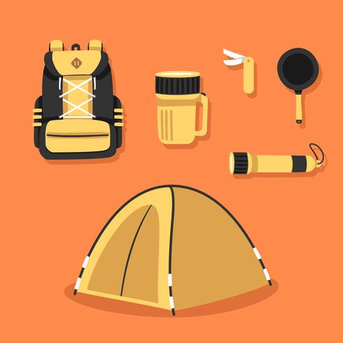 Camping suministros Knolling Vector