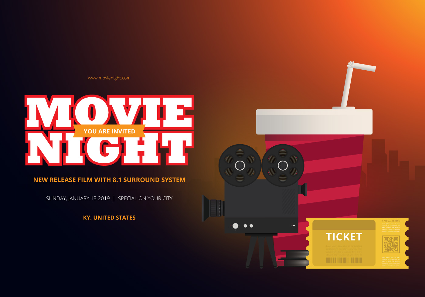 Download Movie Night Party Poster or Web Template - Download Free ...