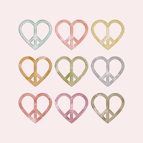 Vector Watercolor Set of Peace and Love Signs