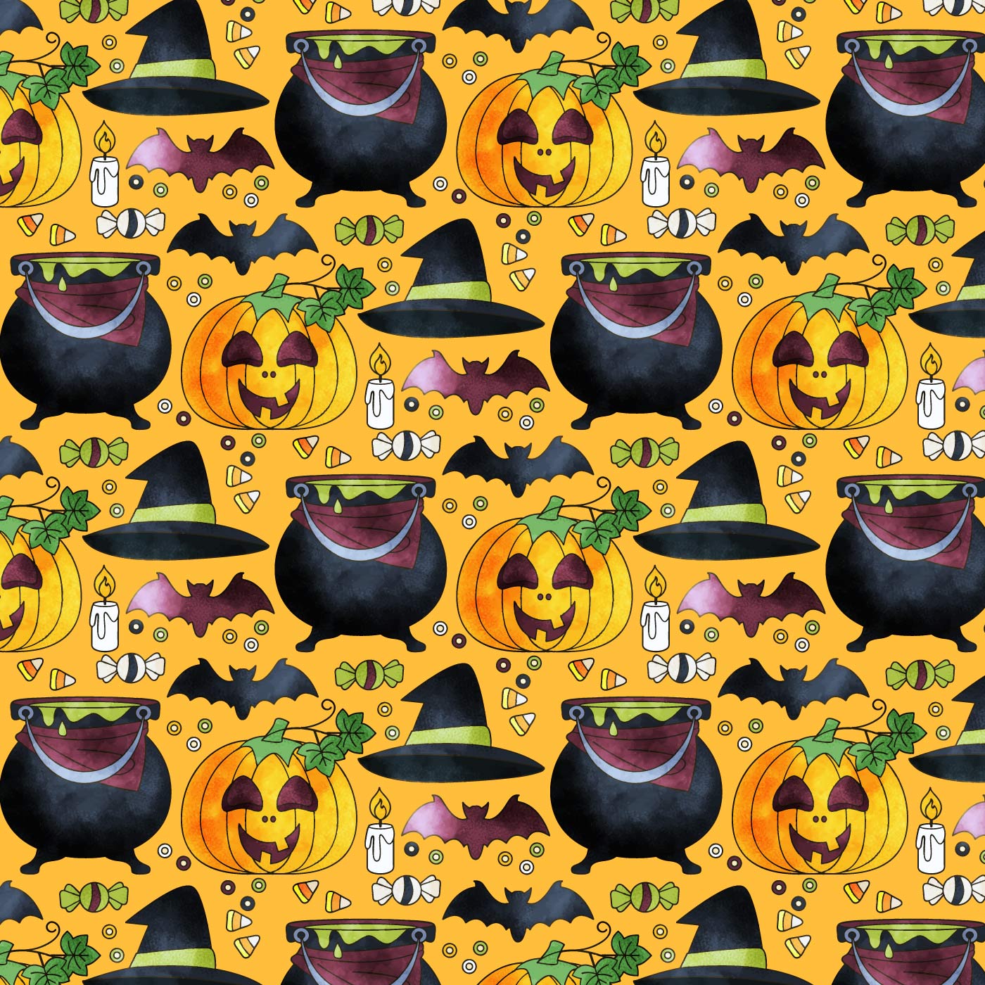 Download Vector Cute Halloween Seamless Pattern - Download Free ...