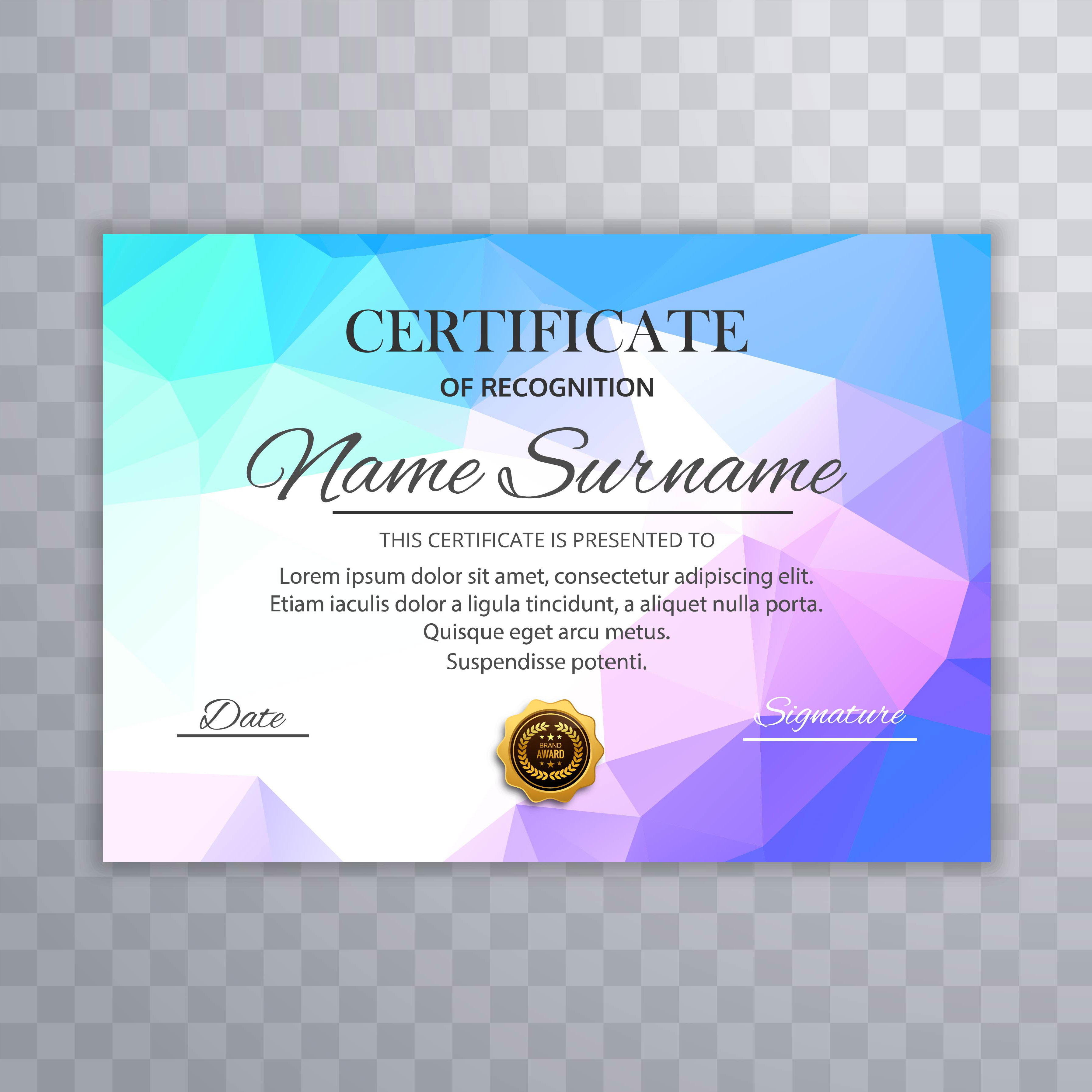 Abstract colorful certificate template with polygon design 245814
