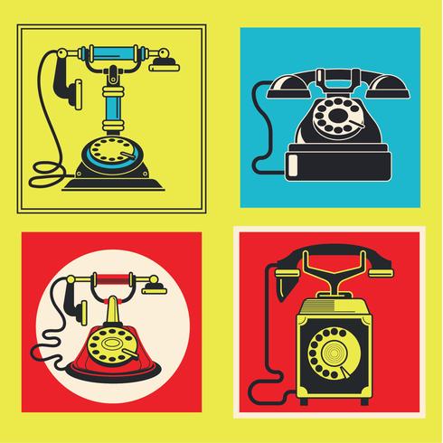 Conjunto de ilustración de teléfonos retro con candelabro vintage y teléfonos con dial giratorio vector