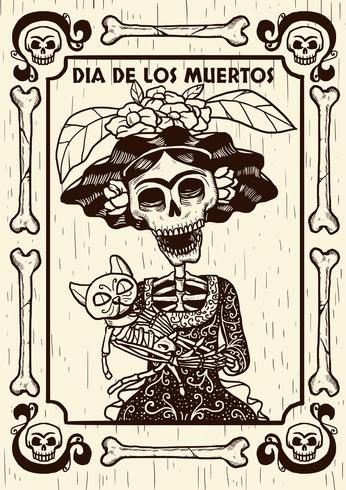 Día de la calavera muerta con ilustración de gato vector