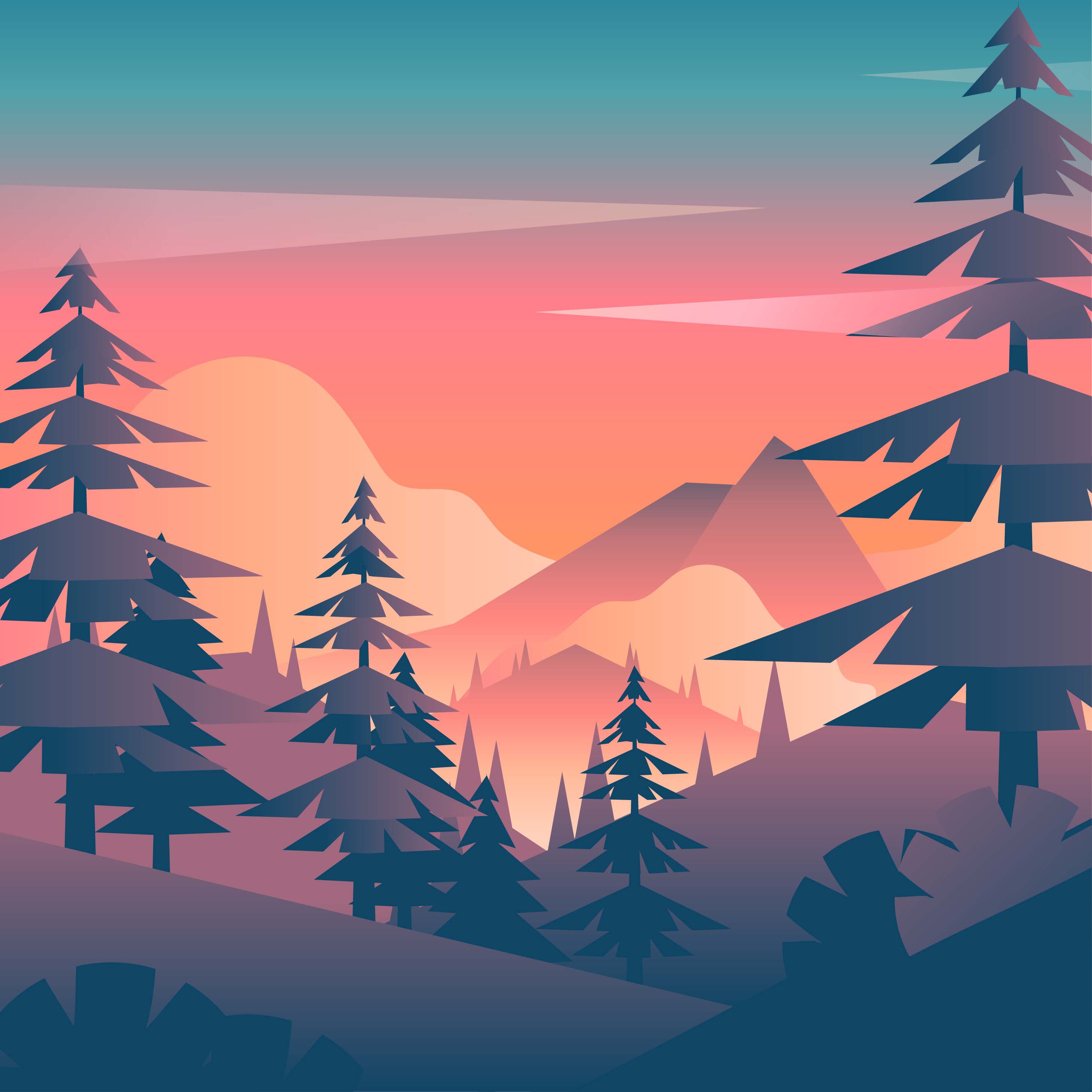 Mountain Sunset Landscape First Person View Vector 245981