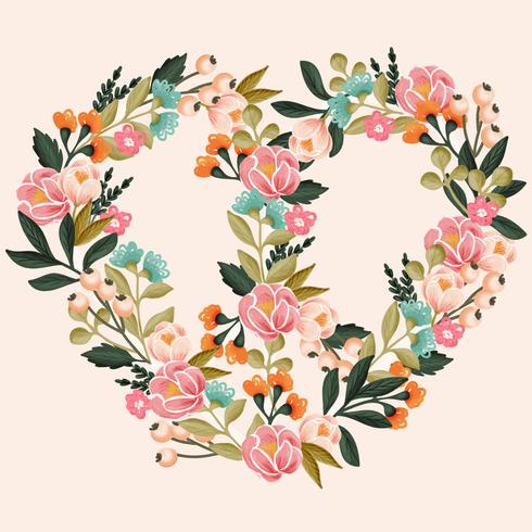 Vector Hand Drawn Peace and Love Floral Wreath