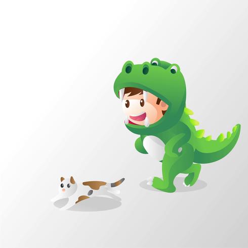 kids in dinosaur costum vector