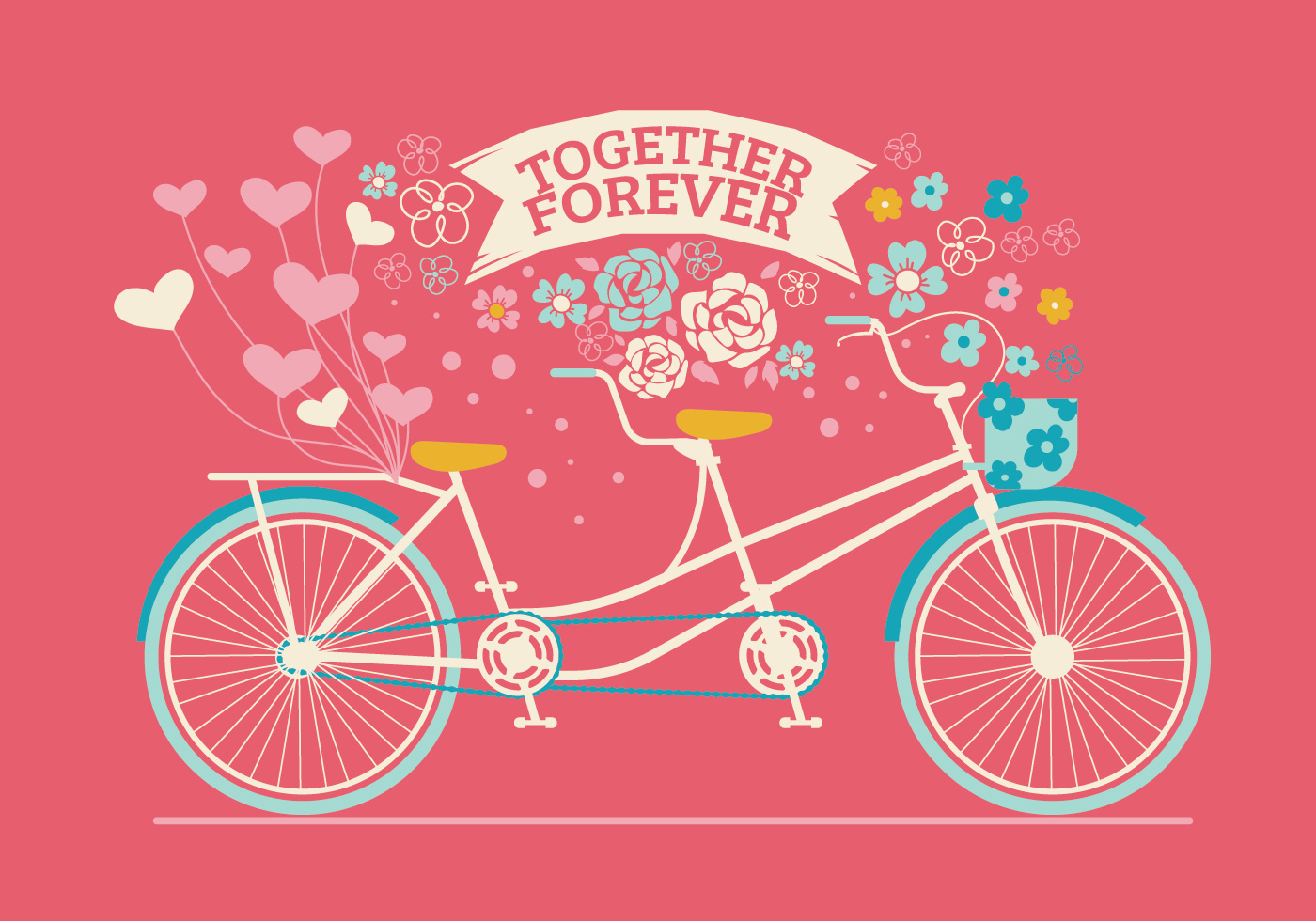 Cute Drawn Tandem Bicycle for Wedding Invitation 