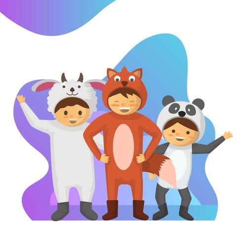 Flat Kids in Animal Costume Vector illustration Collection