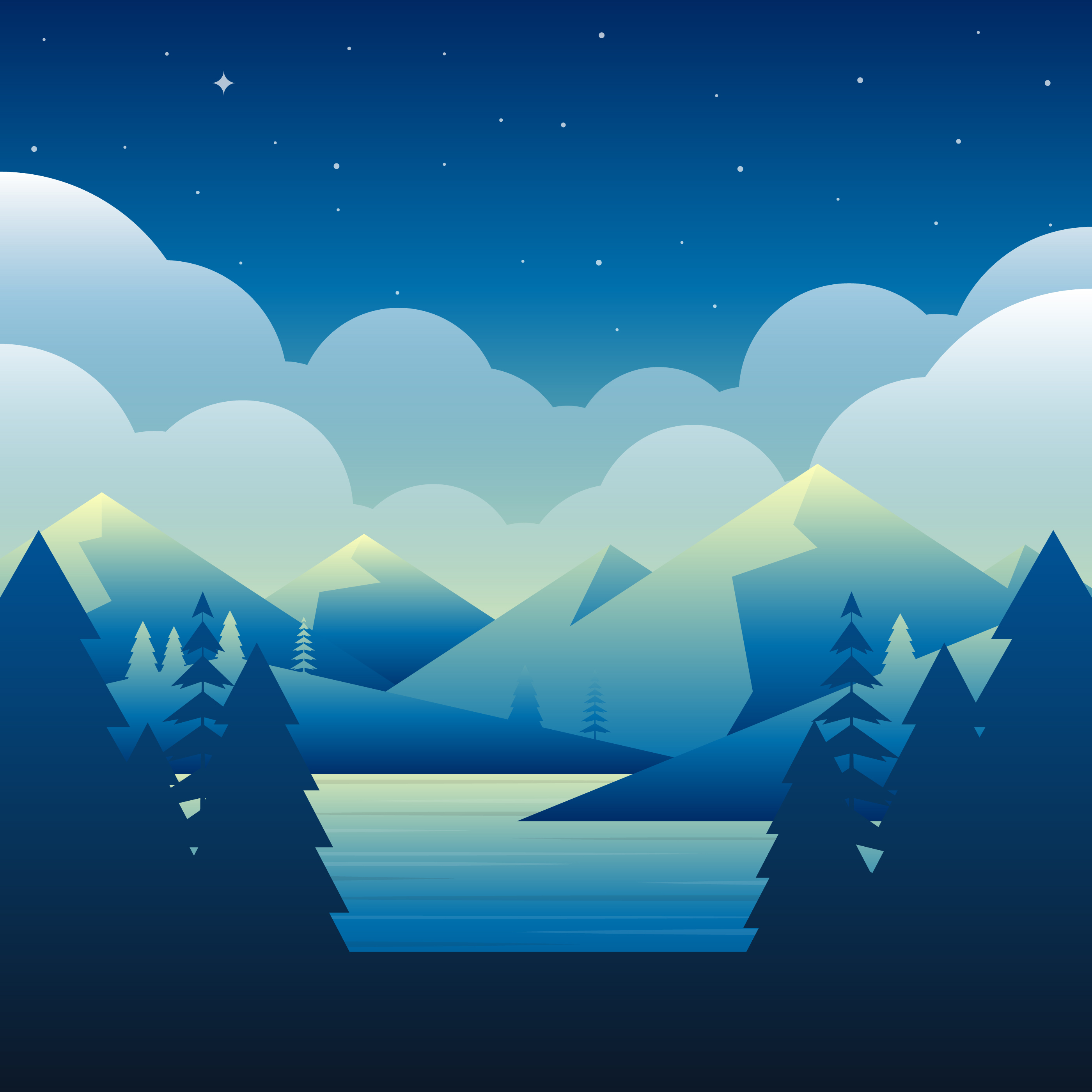 Night Over Mountain Beside The Lake Nature Enviroment Vector ...