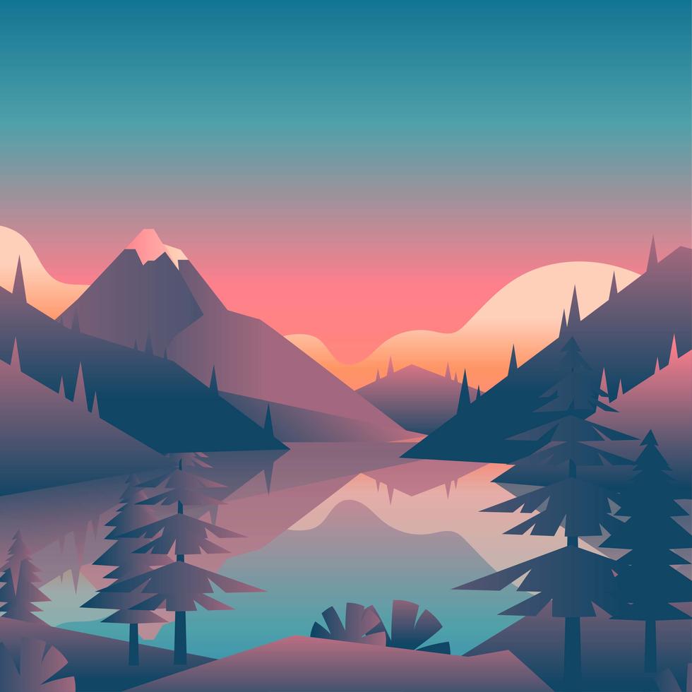 Mountain Lake Sunset Landscape First Person View 246312 Vector Art at ...