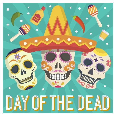 Día plano de la calavera de azúcar muerta ilustración vectorial calavera vector