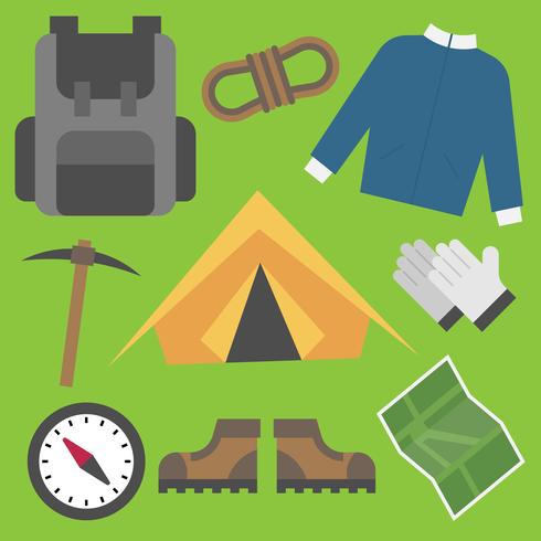 Objetos para acampar Herramientas Suministros Icono Vector Ilustración Diseño plano