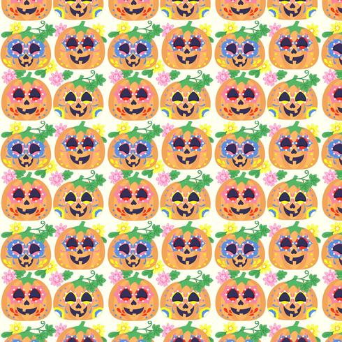 Vector Colorful Day of The Dead Pumpkins Pattern