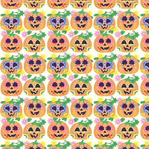 Vector Colorful Day of The Dead Pumpkins Pattern