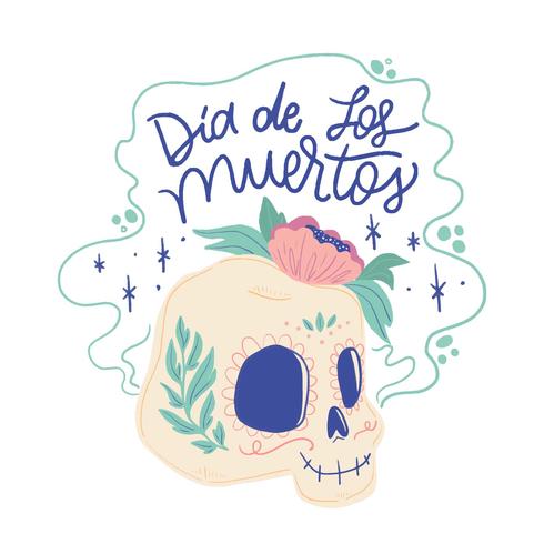 Calavera de azúcar linda sonriendo con letras vector