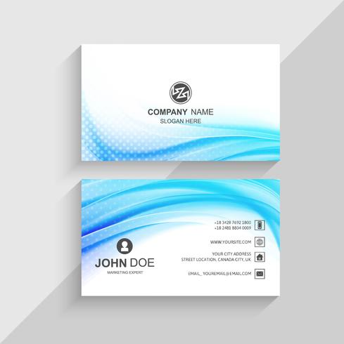 Abstract wave blue business card template vector