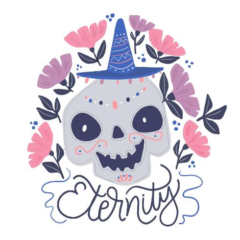 Cute Skull Head With Hat vector