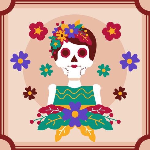 Frame Skull Women Day of the Dead Vector