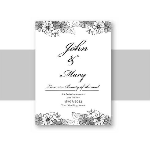 Hermosa plantilla de tarjeta de invitación de boda con flora decorativa vector