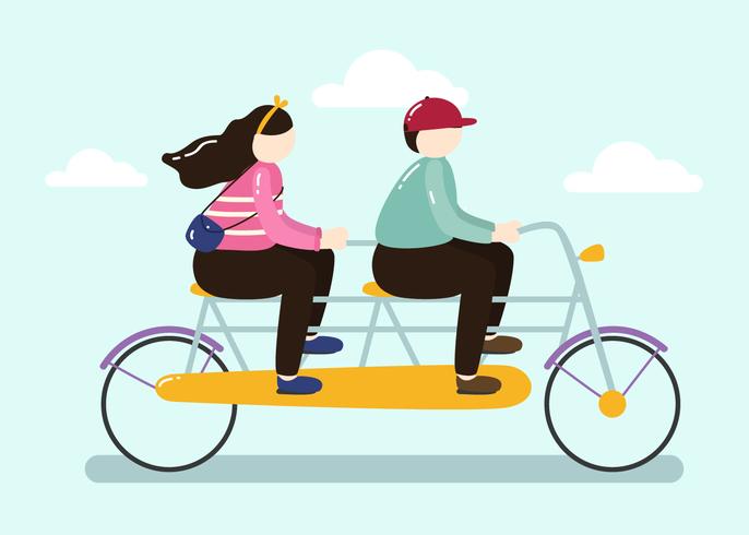 Happy Couple Ride Tandem Bike Vector