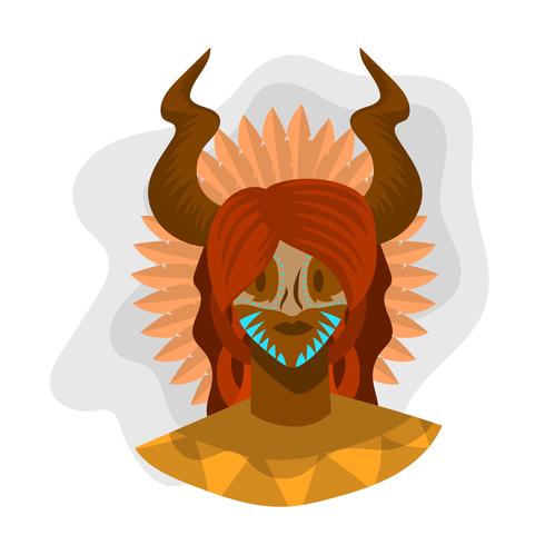 Flat Indigenous People Woman Ancient Tribe Vector Illustration 