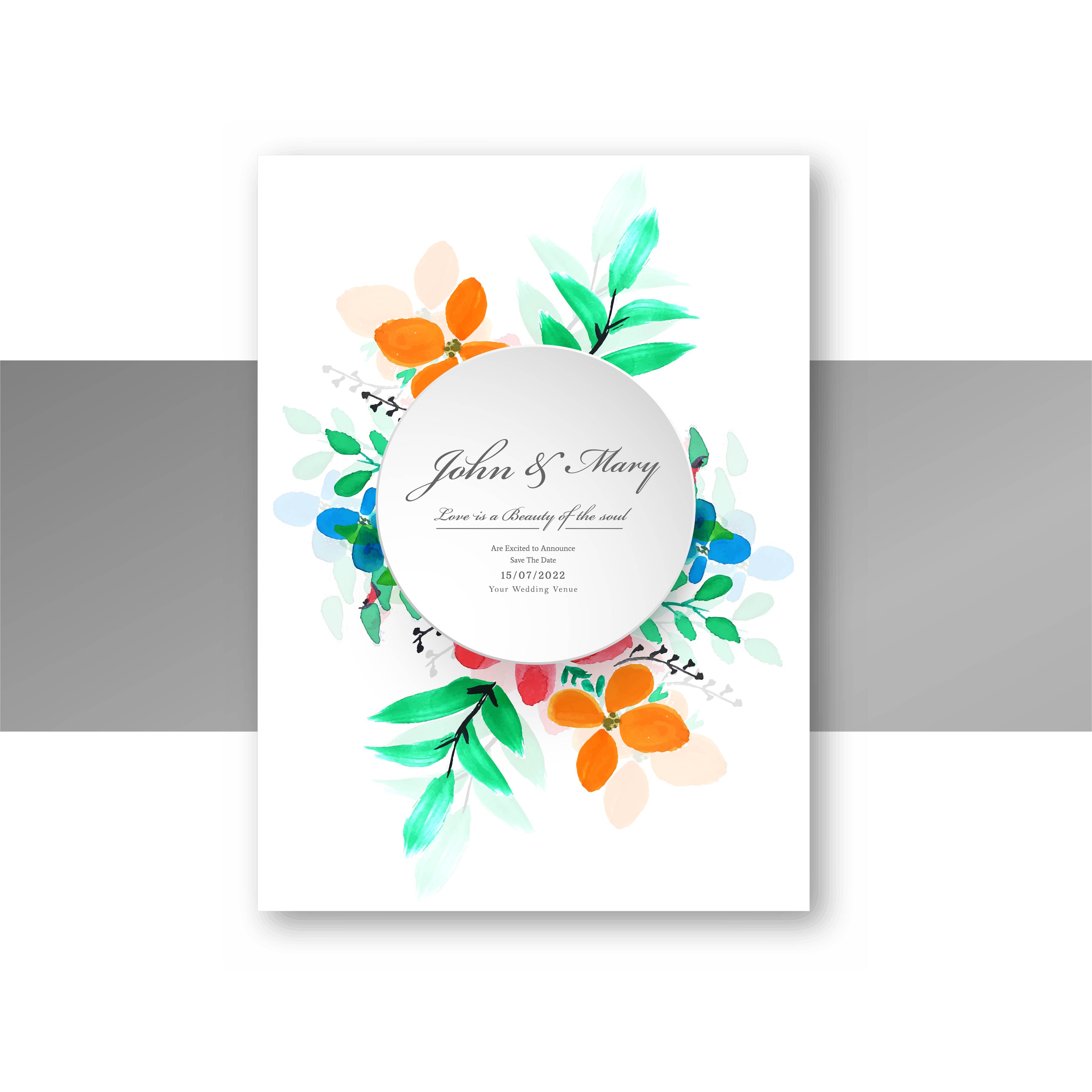 beautiful stylish wedding invitation card colorful floral