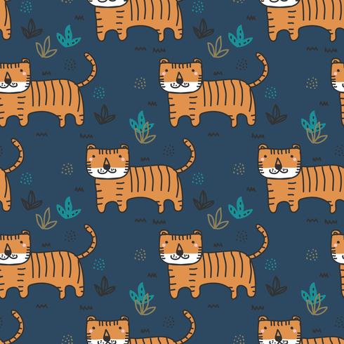 Doodle Tiger Pattern Vector