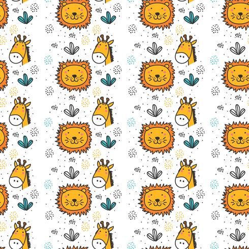 Lion And Giraffe Pattern Vector