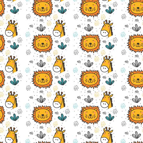 Lion And Giraffe Pattern Vector