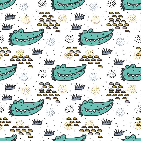 Crocodile Doodle Pattern Vector