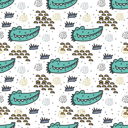 Crocodile Doodle Pattern Vector