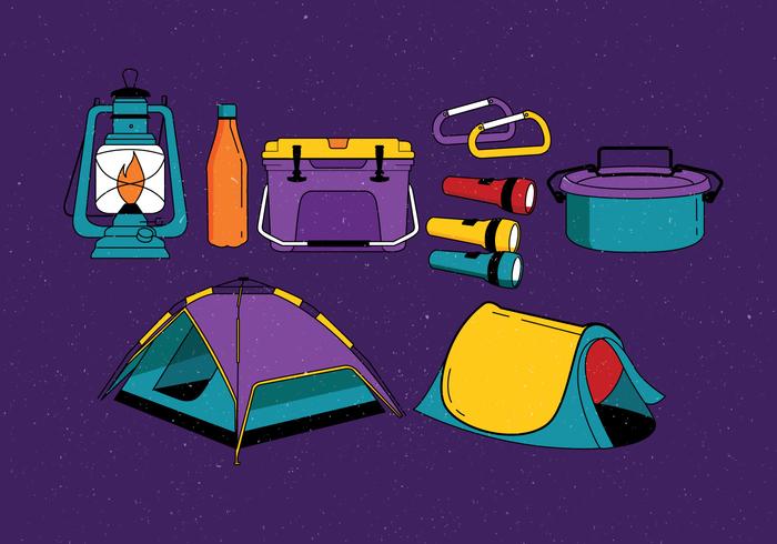 Camping suministros Knolling Vector